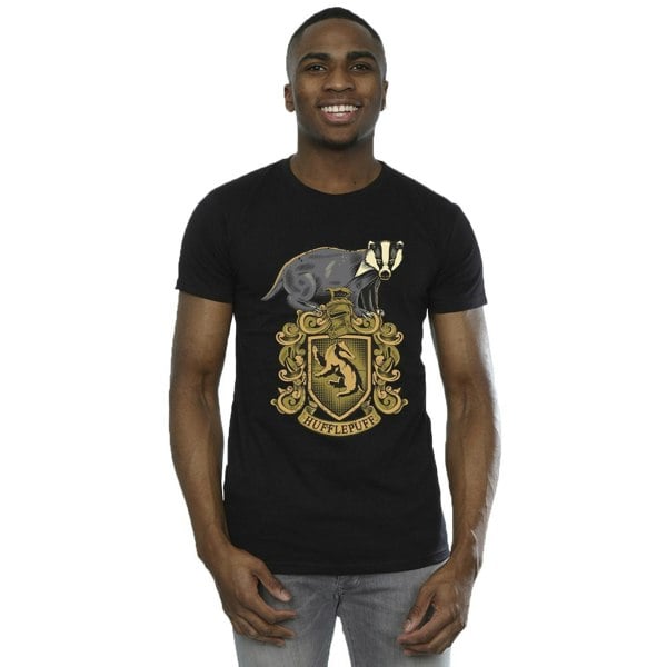 Harry Potter Mens Hufflepuff Sketch Crest T-Shirt - Black