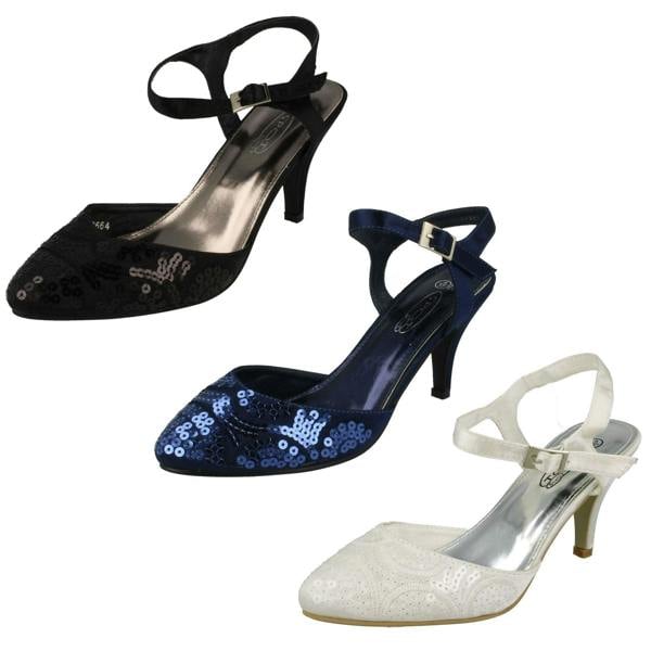 Spot On Ladies Spot On Mid Heel Sequined Evening Sandals