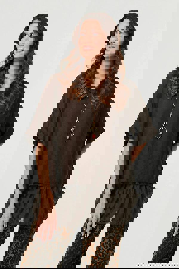 Brown | Layered 1/2 Sleeve Relaxed Tunic Top