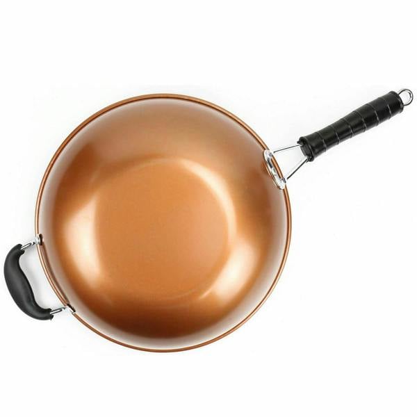 Gr8 Home Large Copper Style Carbon Steel Non-Stick Wok Chinese Stir Frying Pan 30cm 12"