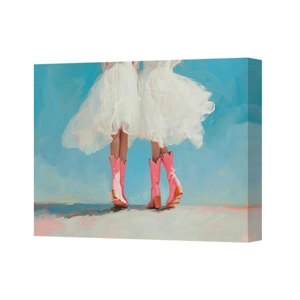 Benjamin Tate Design Contemporary Canvas Wall Art White Dress And Pink Boots