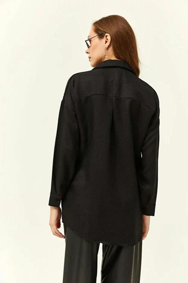 Hoxton Gal Sequin-Embellished Wool-Effect Oversized Winter Shirt