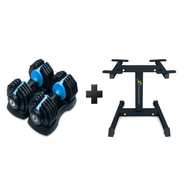 Homeology Urban25 Blue Adjustable Dumbbell Pair with Free Durable Steel Adjustable Urban25 Dumbbell Floor Stand