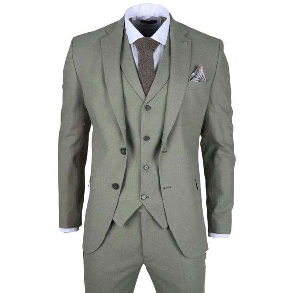 Infinity Leather Men's Sage Tailor Fit 3 Piece Linen Summer Wedding Suit