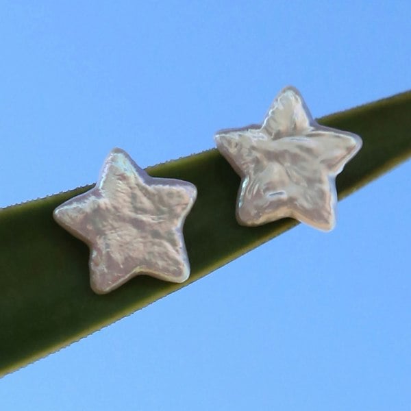 Star-shaped pearl studs in sterling silver, handcrafted earrings in London by LENAE.