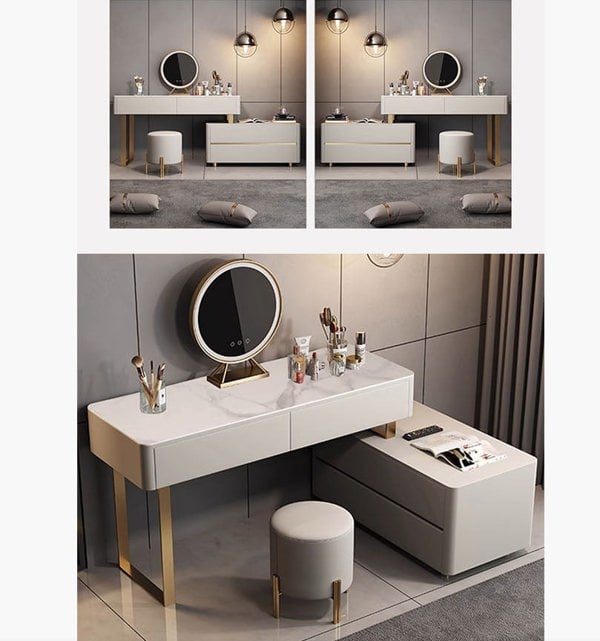 Davidson Dressing Table With LED Mirror, Extendable, Corner Dressing Table-Weilai Concept-Weilai Concept