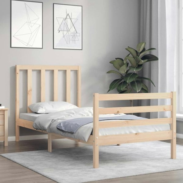 Berkfield Bed Frame with Headboard Small Single Solid Wood