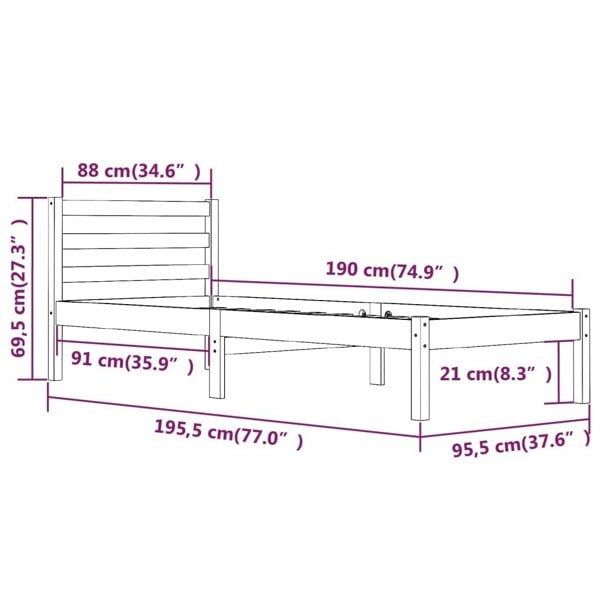 Berkfield Bed Frame Solid Wood Pine 90x190 cm Single