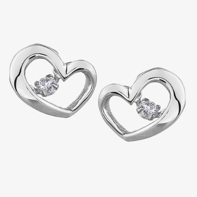 T. H. Baker 9ct White Gold 0.10ct Diamond Pulse Open Heart Stud Earrings E3113W/10-9