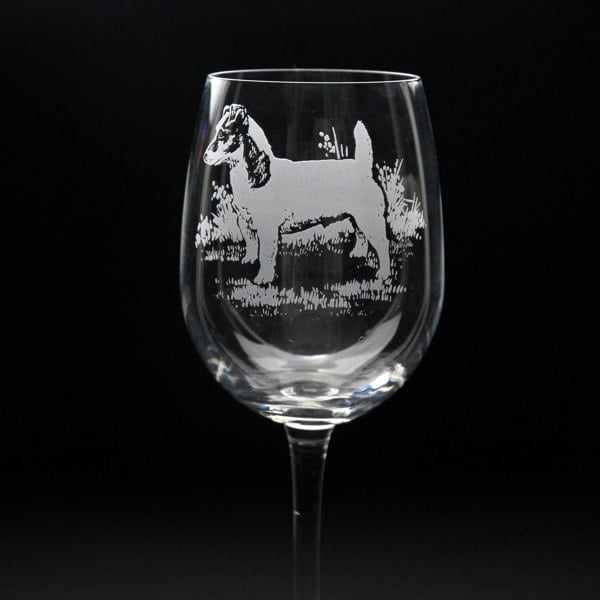 Glyptic Glass Art Jack Russell Dog Crystal Wine Glass - Hand Etched/Engraved Gift