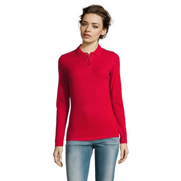 SOLS Womens/Ladies Perfect Long Sleeve Pique Polo Shirt - Red