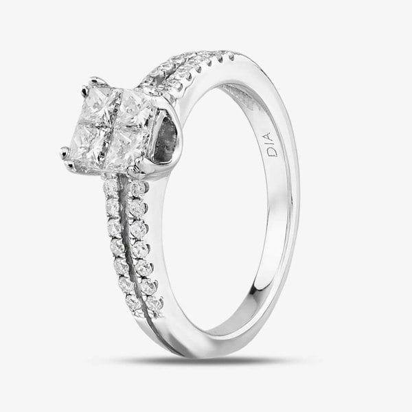 T. H. Baker 18ct White Gold Shoulder Set Princess Cut 0.56ct Diamond Cluster Ring PR9126