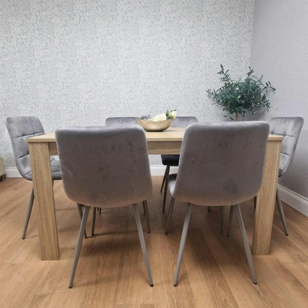 Kosy Koala Oak Effect Dining table set with six  velvet chairs Dining room furniture