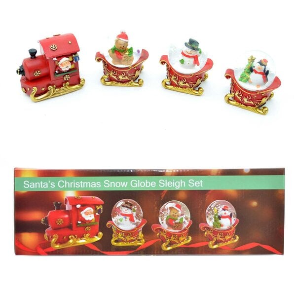 Shatchi Christmas Snow Globe Train Set with Santa, Sleigh and Festive Figures for Shelf or Mantel Display