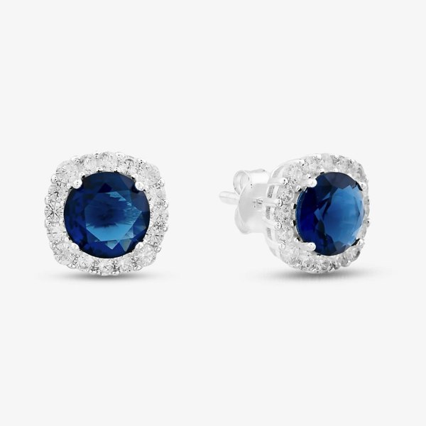 T. H. Baker Sterling Silver Rhodium Plated White & Blue Cubic Zirconia Stud Earrings 8.57.0045