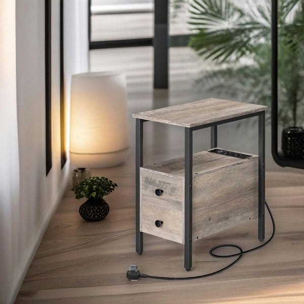 Rafaelo Mobilia Bedside Table with Power Outlet & USB Ports Greige