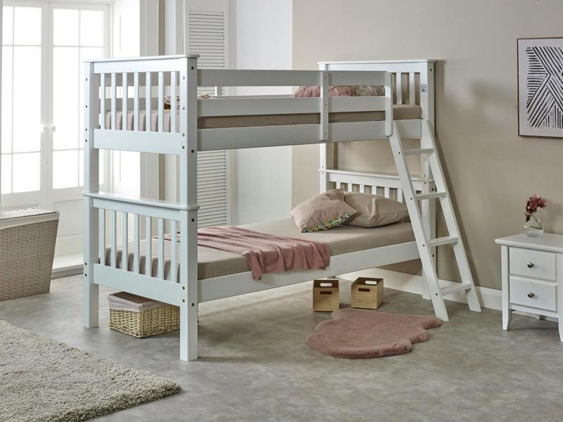 Oxford Solid Pine Bunk Bed White, Single Over Single, Converts to 2 Single Beds