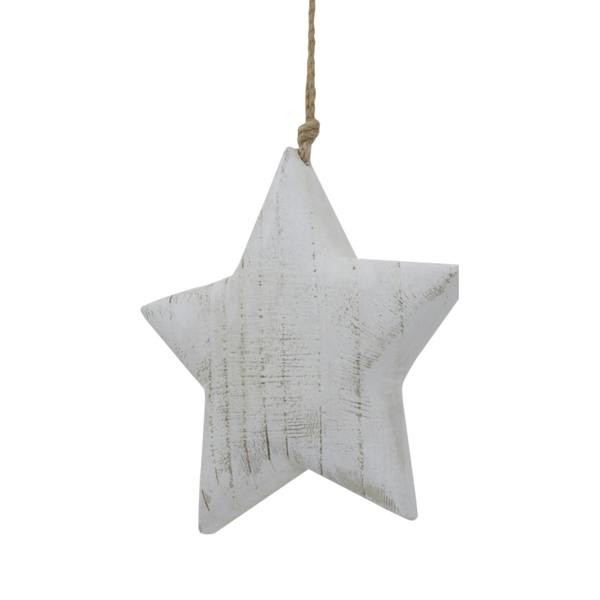 Hill Interiors White Washed Star Christmas Hanging Decoration - White - 