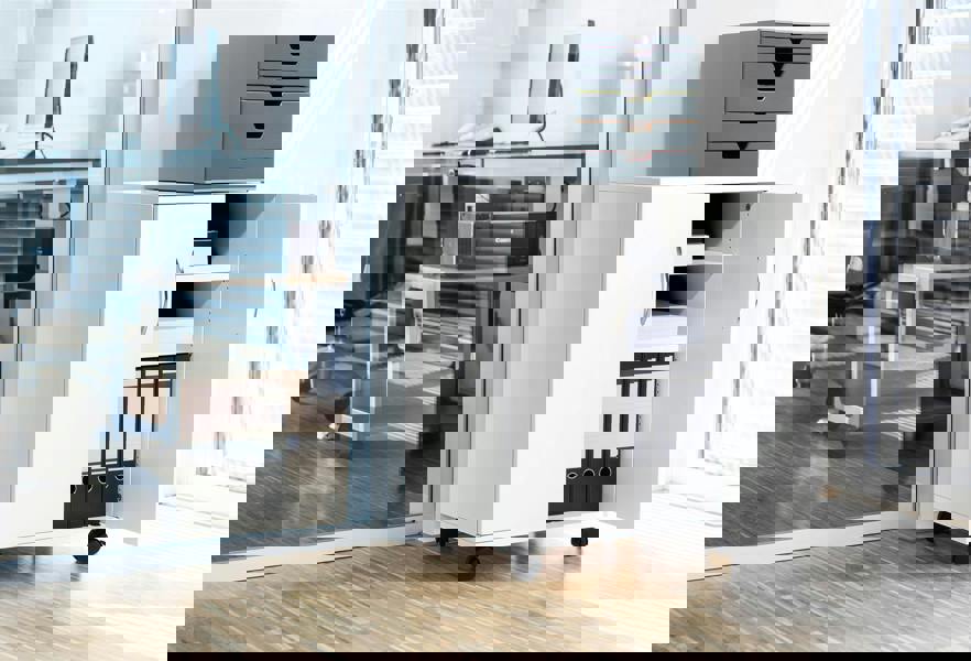 Durable 2 Door Office Filing Storage Trolley on Wheels | 75cm White