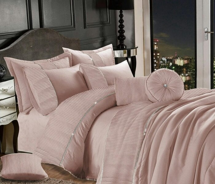 Night Zone Leona Diamante Embroidered Duvet Cover Set – Glamour Bedding with Pillowcases