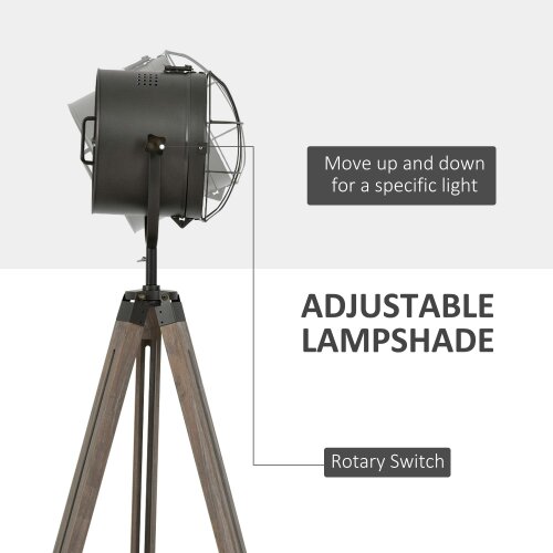 Wyld Haus Lesado Zine Wood And Metal Grey Adjustable Tripod Floor Lamp With Spotlight Head