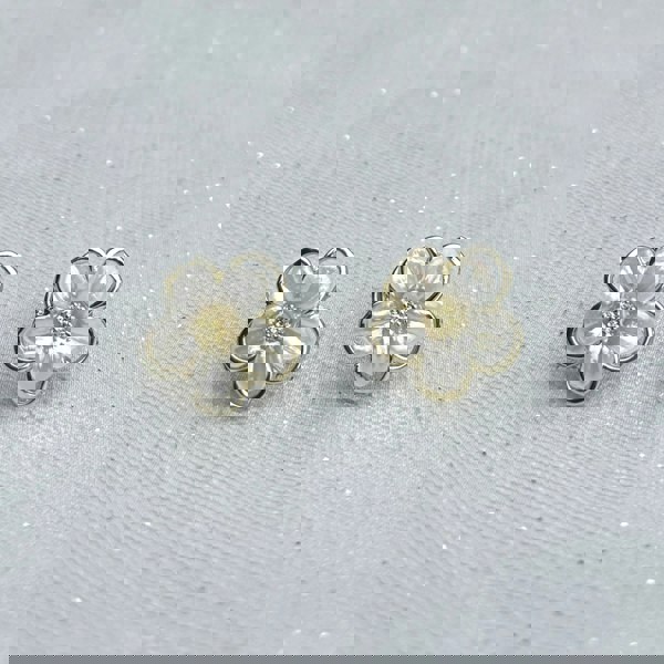 Flower Clip On Earrings, Front View, White Floral Clip On Earrings For Non Pierced Ears, Hand Painted Flower Earrings, Delicate Statement Earrings, Vintage Inspired Clip On Earrings