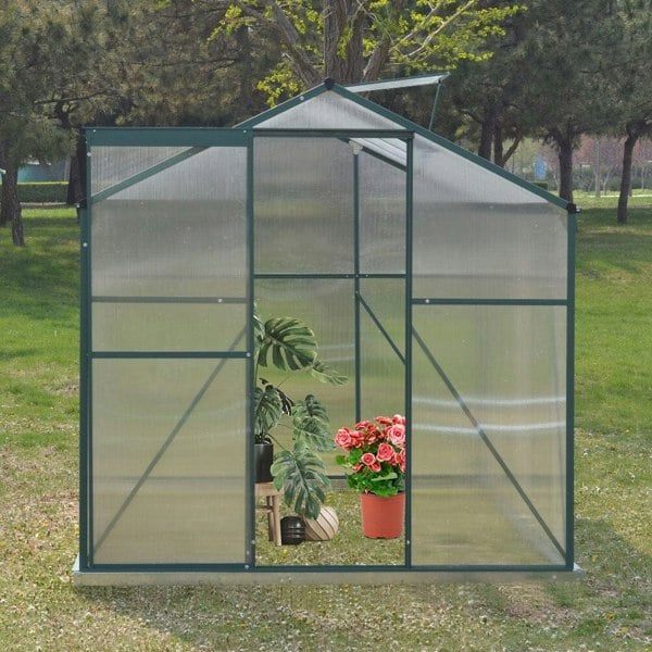 4×6 ft/ 6×6 ft/ 8×6 ft/ 10×6 ft Garden Greenhouse Green Framed with Vent Greenhouses Living and Home 8' × 6' ft Without Base
