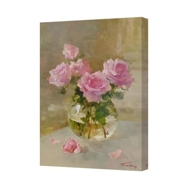 Benjamin Tate Design Pink Rose Canvas Wall Art Floral Vase Print Handmade In UK