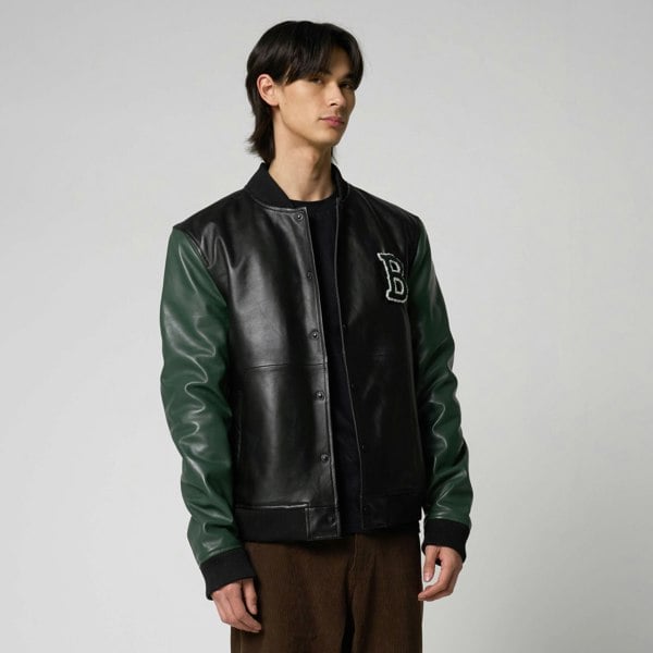 Barneys Originals Men's Real Leather Varsity Jacket
