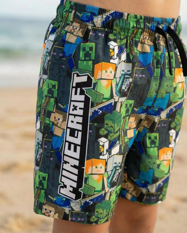 Vanilla Underground Minecraft Boys Green Oversized Character Swim Shorts