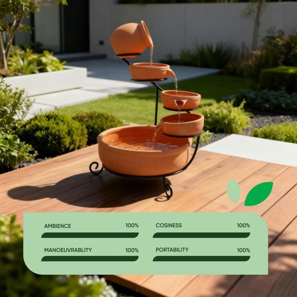 Gardenwize Solar Powered Cascading Terracotta Water Feature – 4 Tier Garden Fountain with Battery Backup