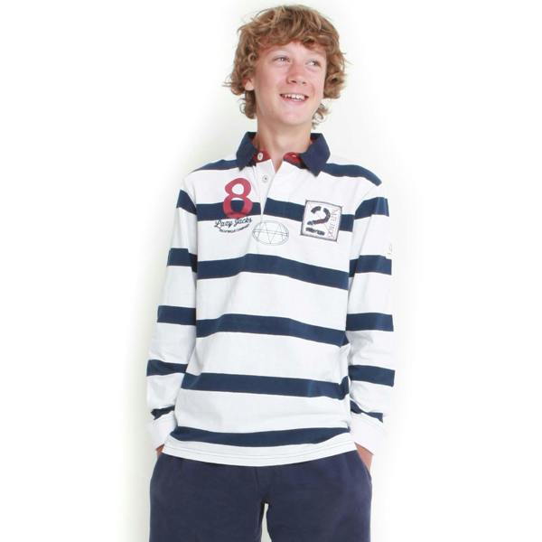 Lazy Jacks Boys Striped Rugby Shirt - White - 