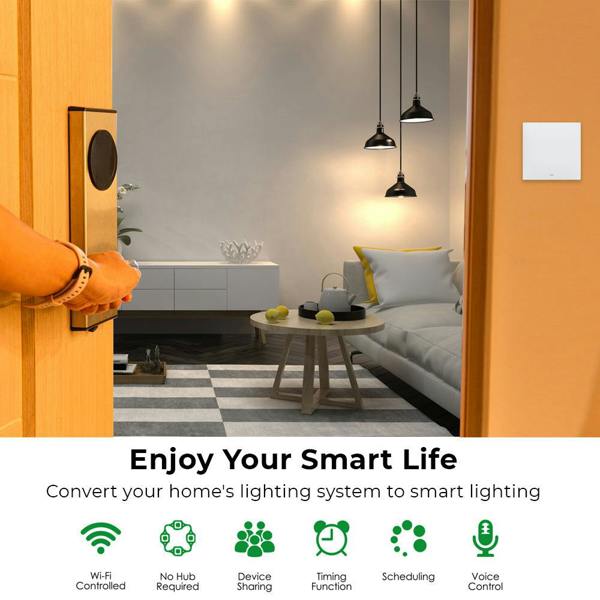 ENER-J EnerJ 2 Gang Smart WiFi Push Button Light Switch White, No Neutral Required, LED Indicator, App & Voice Control (Alexa, Google, Siri)