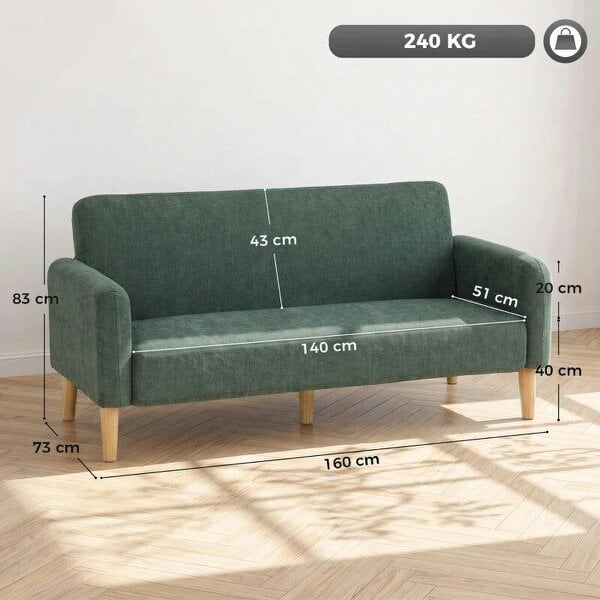 2 Seater Sofa, Velvet Small Couch with 20cm Thick Padding, Wide and Deep Seat, Dark Green