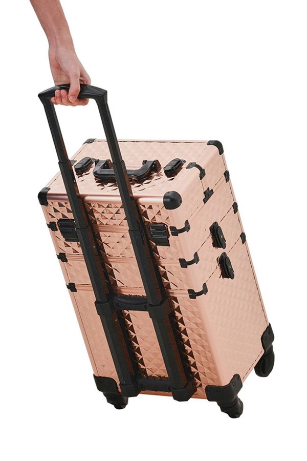 Living and Home 3 in 1 Portable Rolling Makeup Train Case Professional Large Storage Cosmetic Trolley