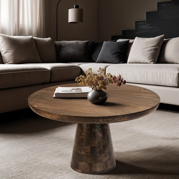 IH Design Monco Dark Mango Wood Round Coffee Table