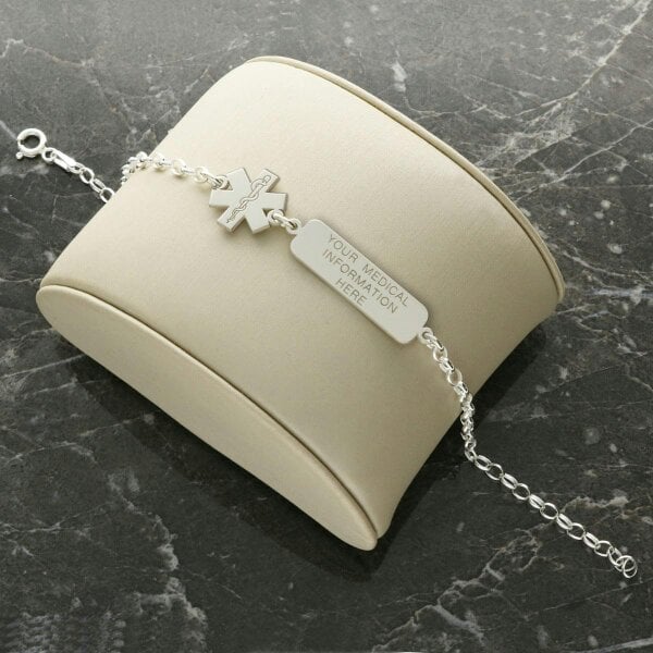 Christopher James of London Sterling Silver Medical Alert Star Of Life And Tag Bracelet With Engraving