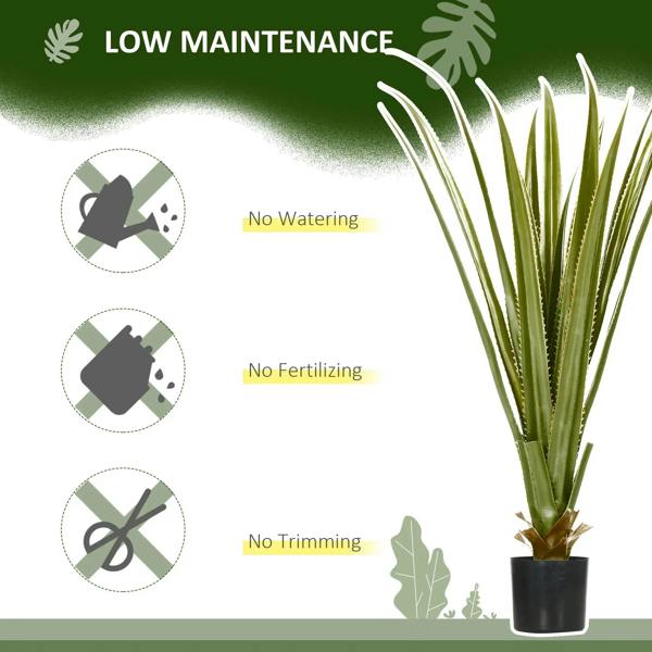 Artificial agave succulent plant in black pot, green spiky leaves