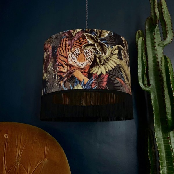 Love Frankie Big Cat Velvet Lampshade in Rust With Gold Lining and Fringing