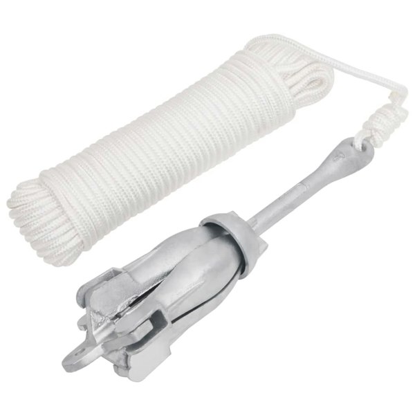 Berkfield Folding Anchor with Rope Silver 6 kg Malleable Iron