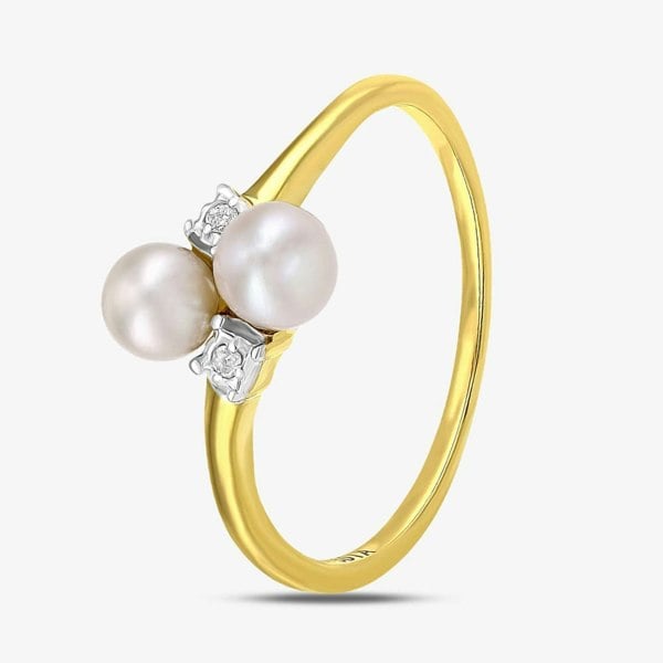 T. H. Baker 9ct Yellow Gold Pearl & Diamond Cross Over Ring PR12591YPRL
