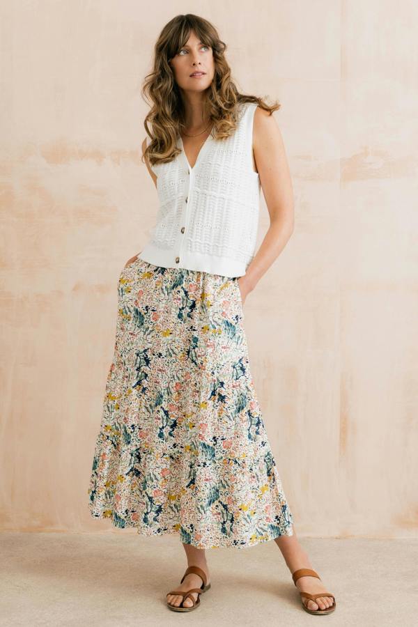 Lily & Me Evie Organic Cotton Ditsy Printed Midi Skirt