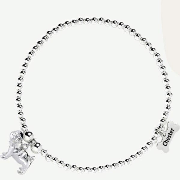 Pug Silver Ball Bead Bracelet - Personalised - MYLEE London