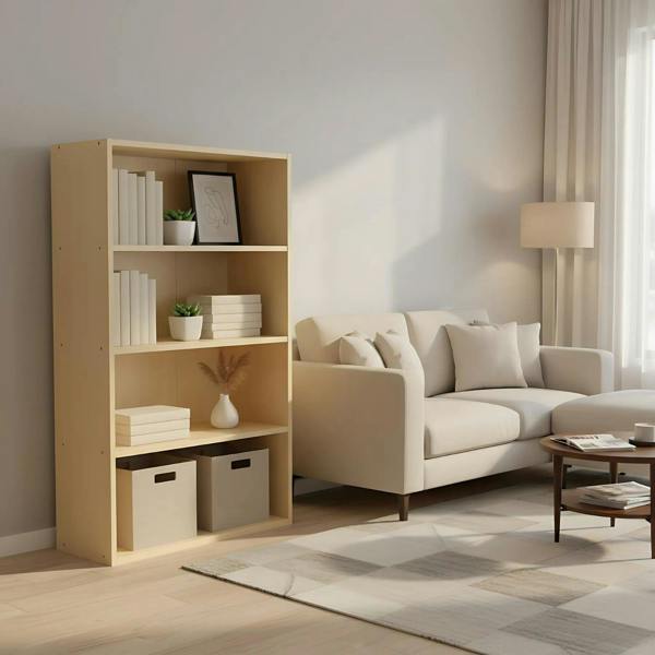 WALPLUS Minimalist Pasir 4 Tier Open Shelf, Steam Beech for Living Room - SKU 11209SBE