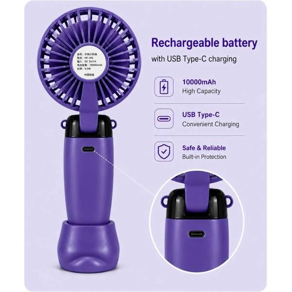 Dyzi Portable Handheld Mini Fan Rechargeable with Stand USB C 3 Speed