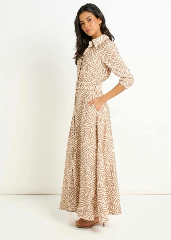 Gini London Beige Belted Shirt Maxi Dress