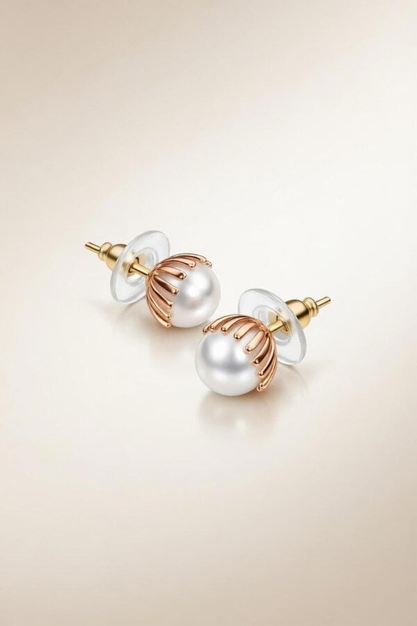 The Colourful Aura 18ct Gold Plated White Pearl Statement Stud Earrings