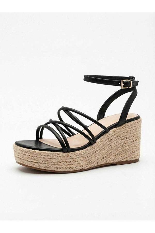 Olivia Womens Strappy Espadrille Platform Sandals - BLACK