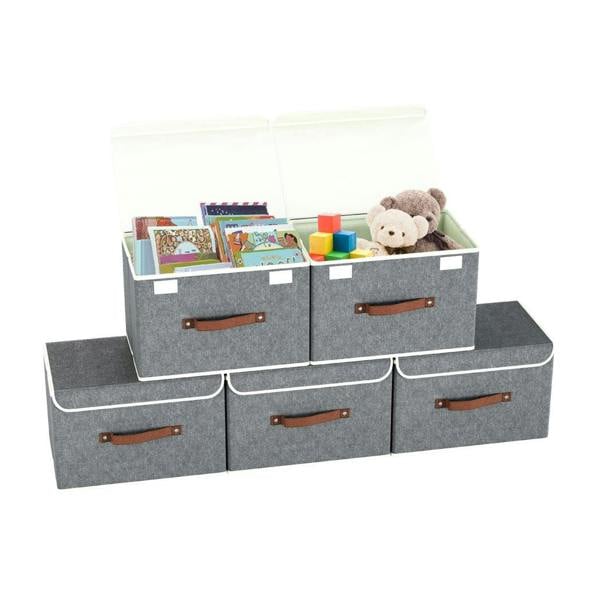 DMD Collective 5 Pack Collapsible Storage Boxes with Lids – 24L Fabric Storage Cubes