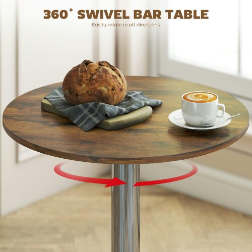 Wyld Haus Redone Rustic Brown Adjustable Swivel Round Bar Table With Steel Base